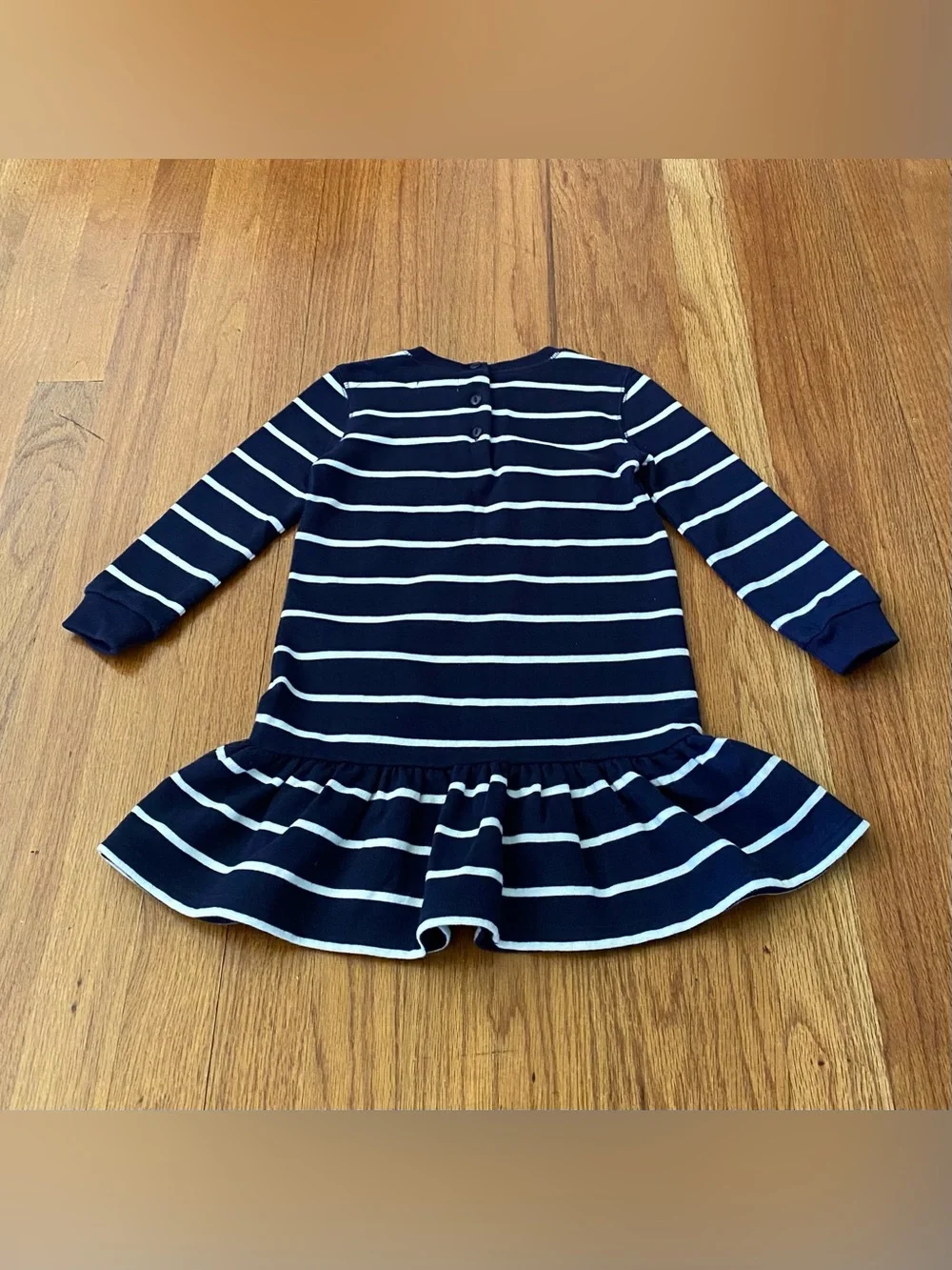 Ralph Lauren Navy and White Striped Knit Dress with Bear Patches